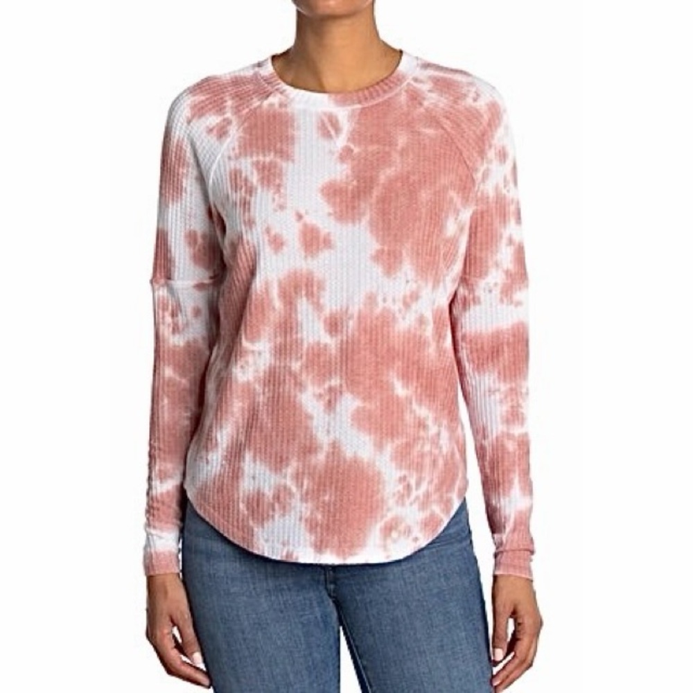 Sweet Romeo | Waffle Textured Knit Tie Dye Thumb Holes Pull Over Thermal Shirt